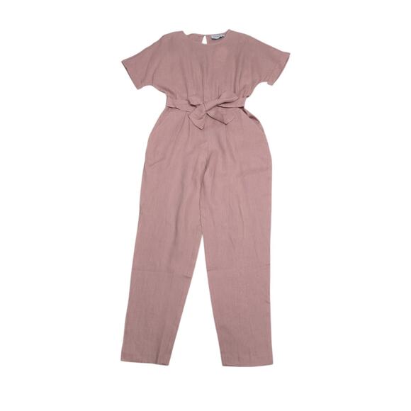 NWT Revolve Rumer Lou Lou Jumpsuit Prima Pink Linen Short Sleeve Tie Waist Sz XS - Picture 1 of 13